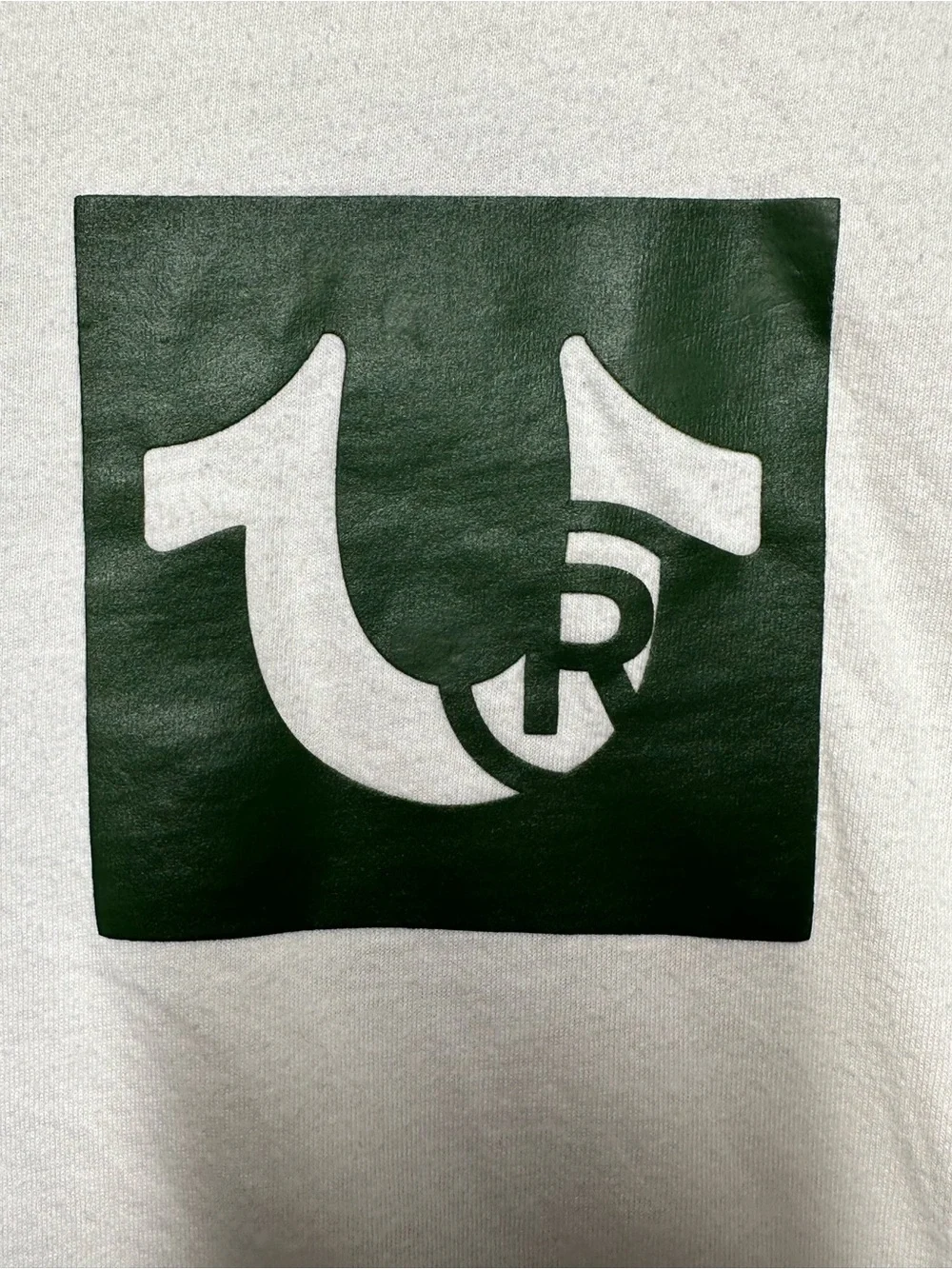 True Religion White Short-Sleeve Tee with Purple Stripes and Olive Logo